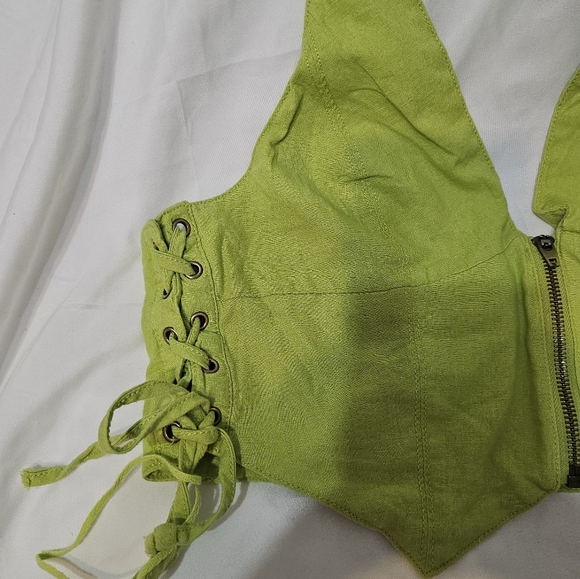 Linen vest green with zipper on front - Picture 3 of 4